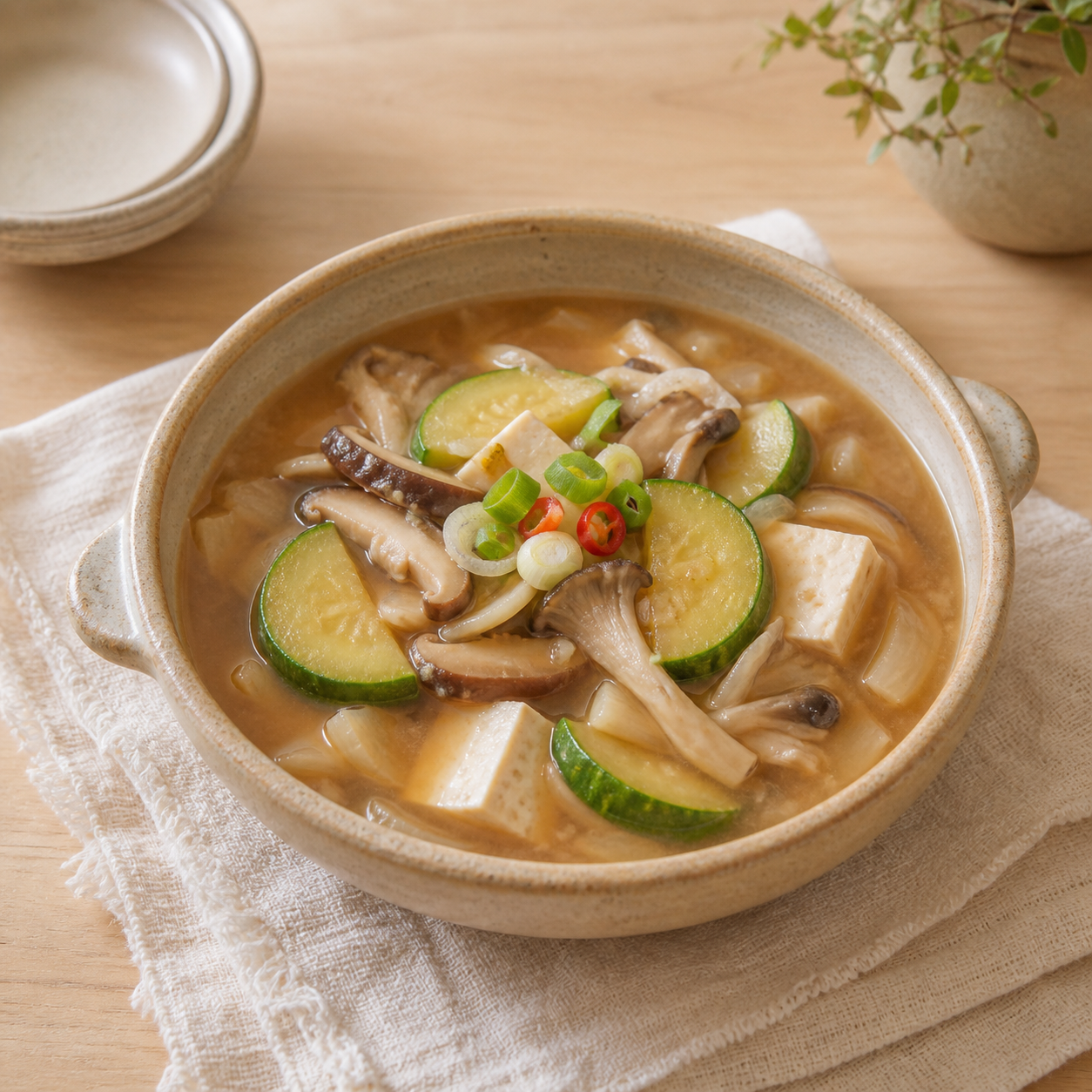 애호박 버섯 된장찌개 완성 사진